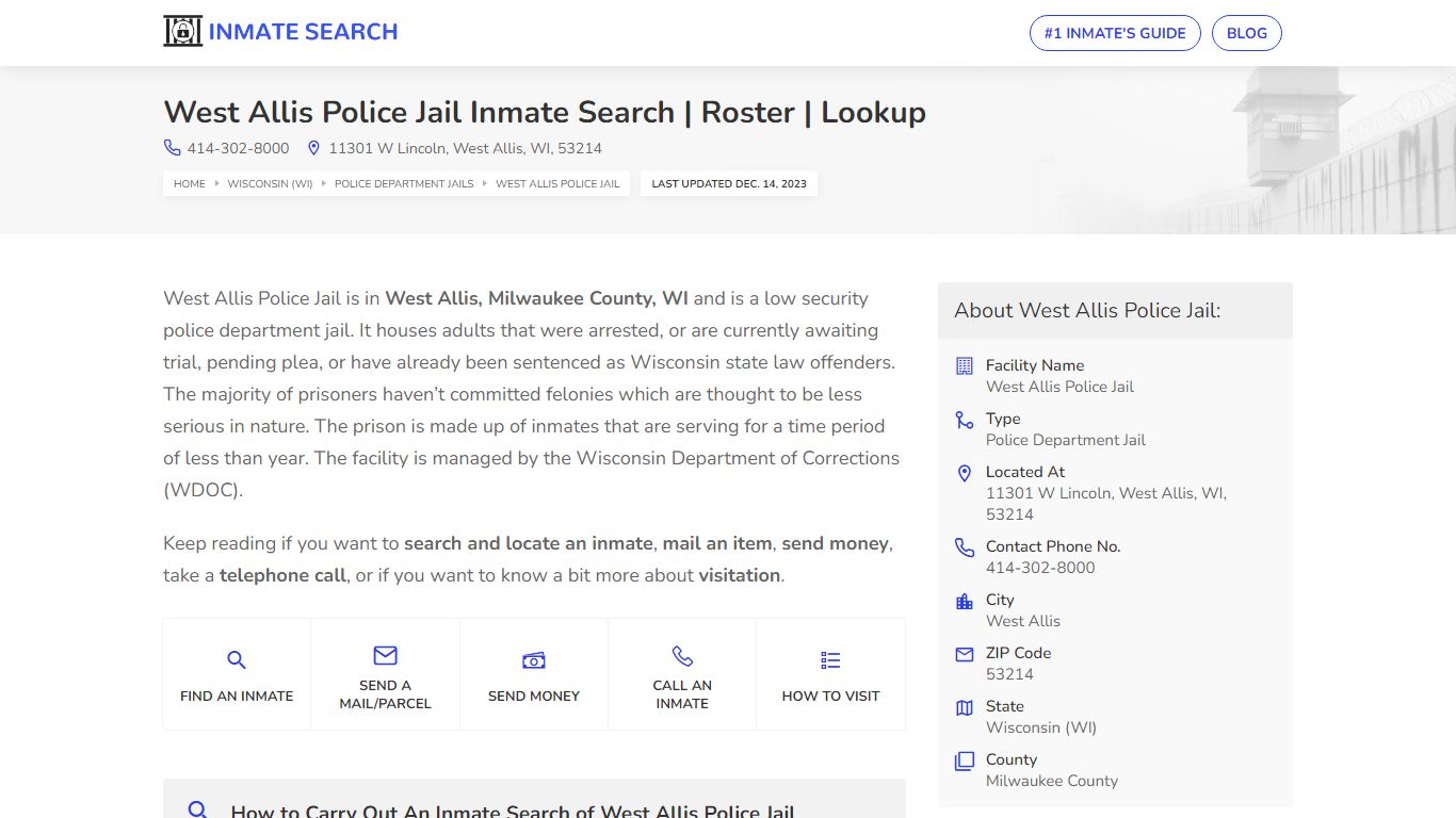 West Allis Police Jail Inmate Search | Roster | Lookup