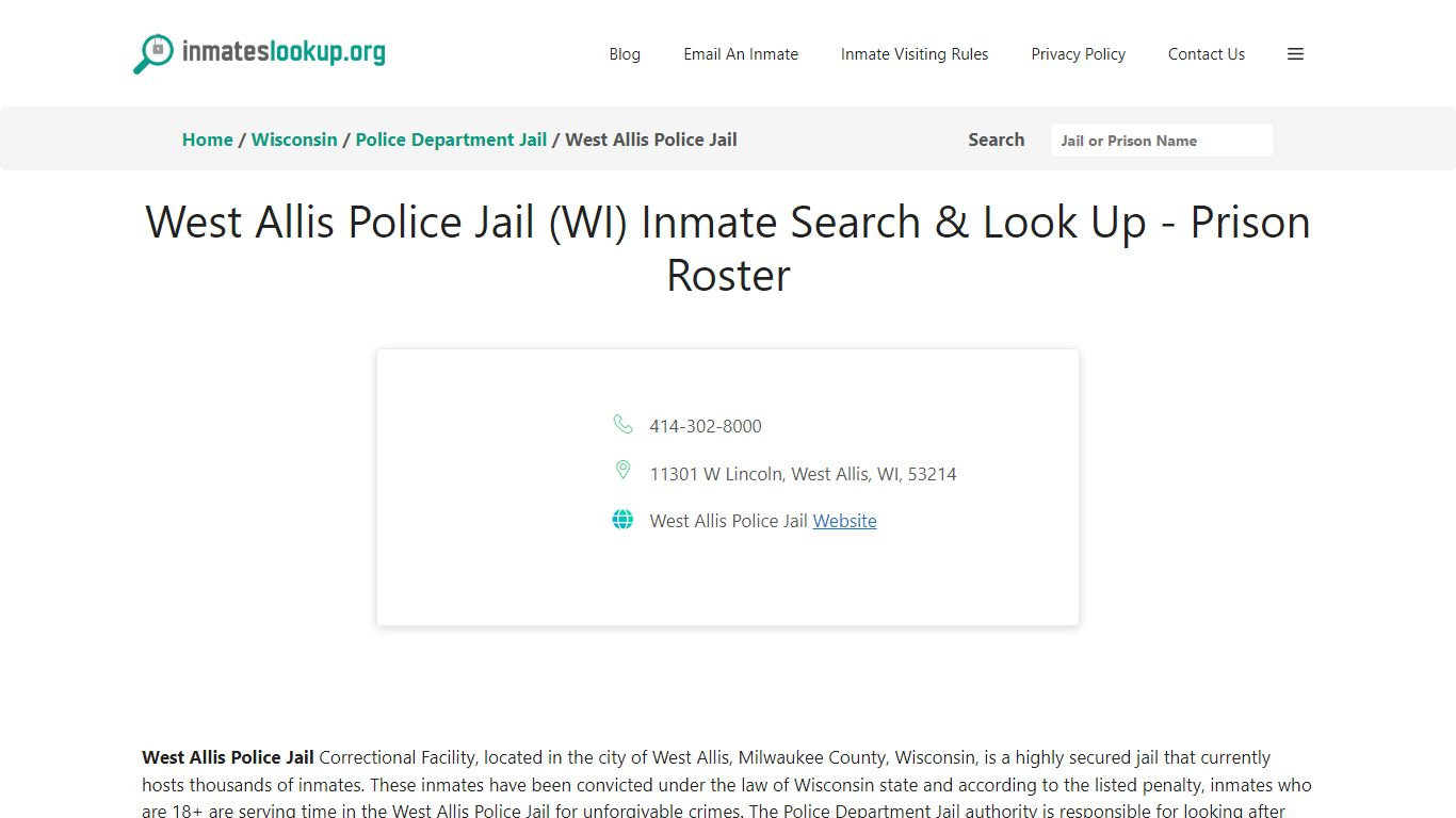 West Allis Police Jail (WI) Inmate Search & Look Up - Prison Roster